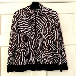 Chico’s Size 1 Zebra Brown White Striped Lightweight Textured Jacket Size Medium